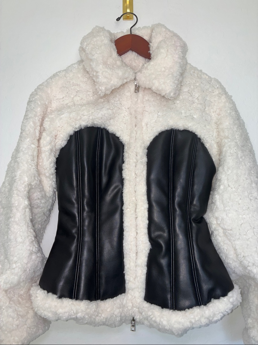 Naked Wardrobe High Pile Fleece Jacket Black White Full Zip Rustic Size M NWT - Picture 6 of 15